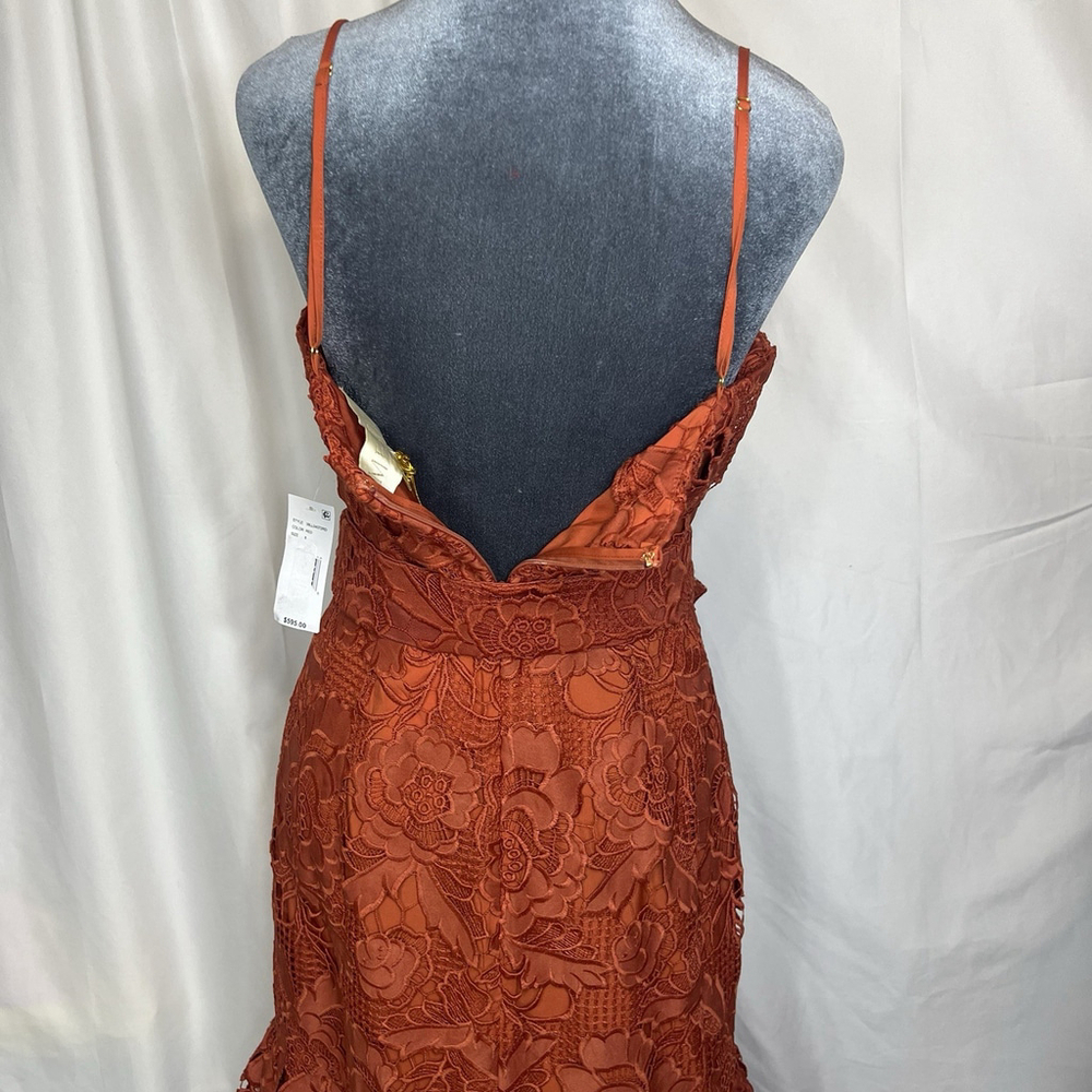 Mestiza New York Vanessa Belted Tiered Guipure Lace Midi Dress Red/Rust 8 Classy - Picture 10 of 16